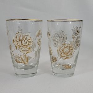 (2) Vtg Libby Glass Rose Bouquet Tumbler